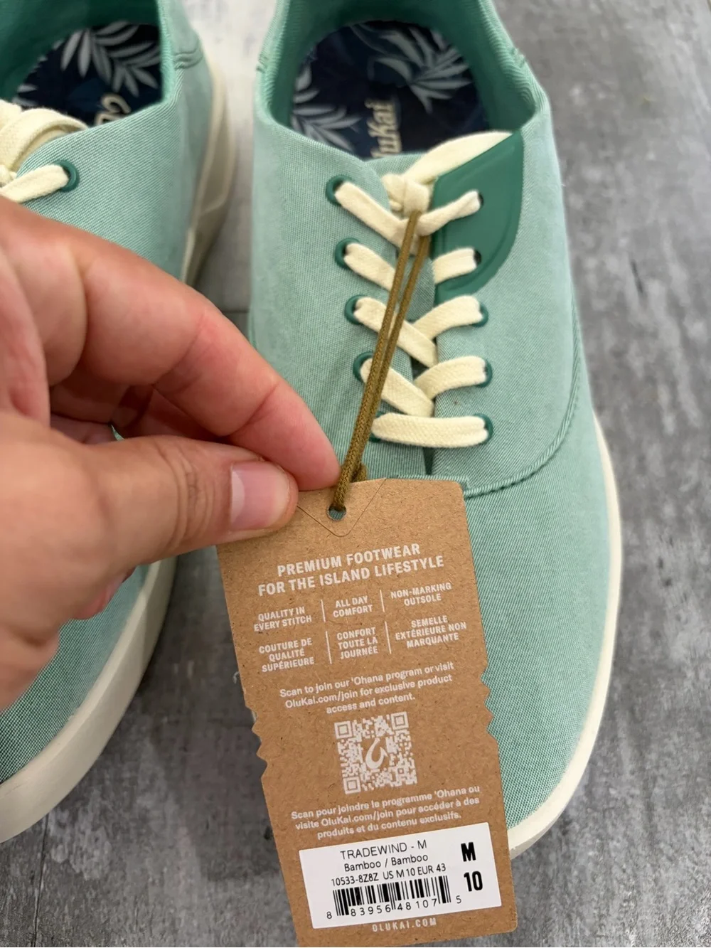 Olukai Mens Size 10 Shoes NEW with Tags Tradewind Bamboo Green Canvas Sneaker
